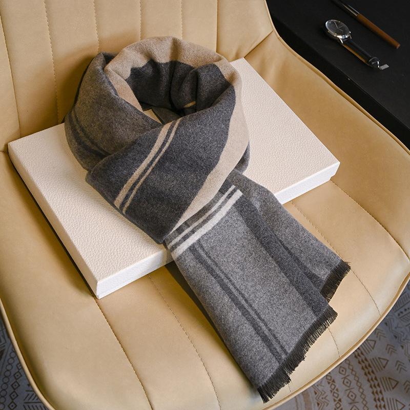 Men's Wool Scarf Autumn and Winter Warm Thickened Plaid Scarf Business Leisure Birthday Gift Men's
