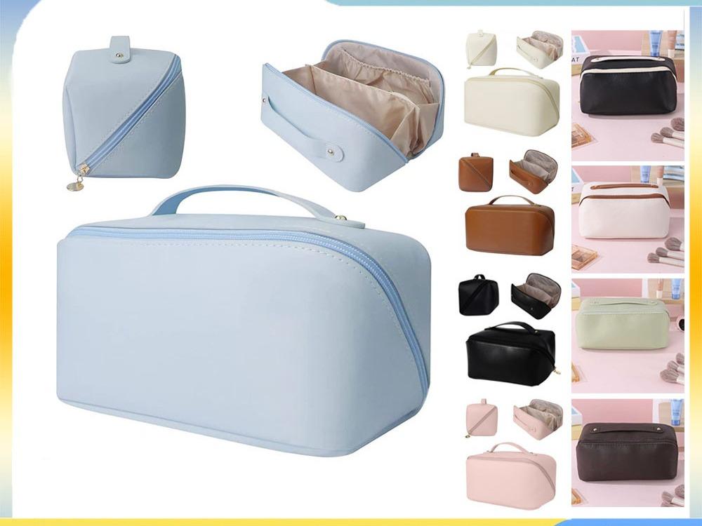 Travel Makeup Bag Large Capacity Women's Cosmetic Bag Waterproof PU Leather Zipper Soft Handle Portable for Skincare