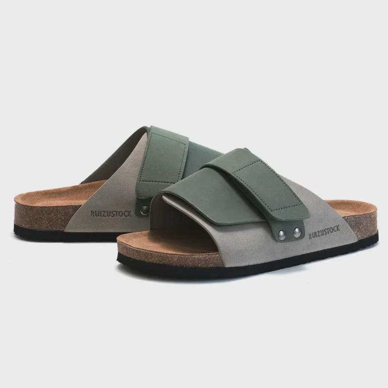 RUIZUSTOCK Pánské korkové pantofle: Podzimní a letní plážové sandály, voděodolný nubuk