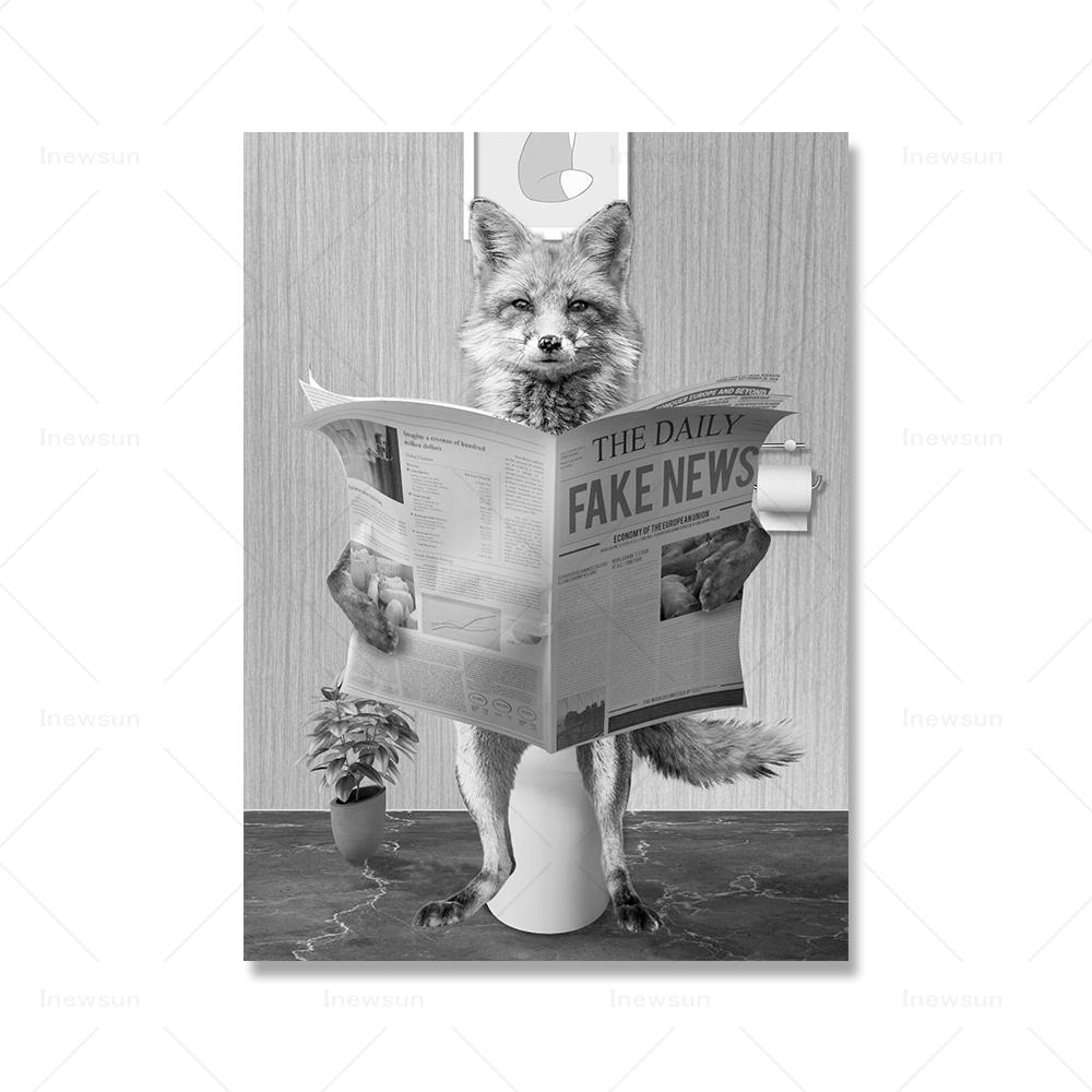 

Винтажный деревенский стиль бани постер лиса в ванной туалет животное ванная комната настенные художественные картины черно-белые смешные картины на холсте декор 21x30cm No Framed