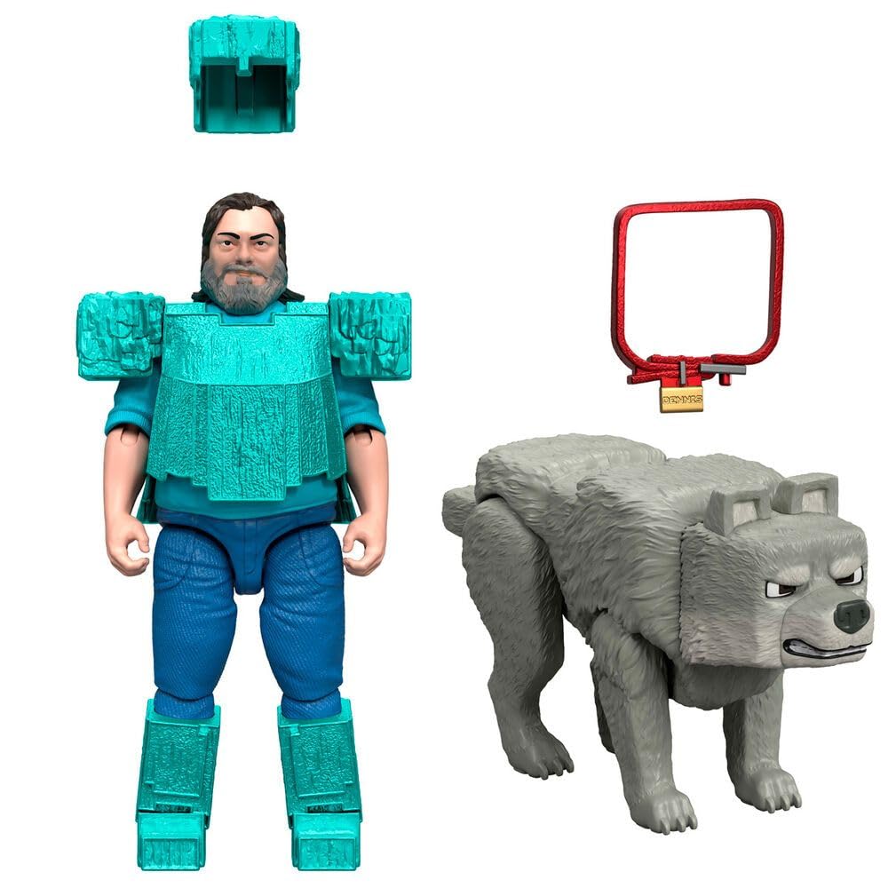 Mattel Minecraft Figura de 4 pulgadas Minecraft Movie Steve con Armadura de Diamante El Mejor Amigo del Hombre Dennis el Lobo