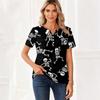 Women's Casual Short Sleeve V-Neck T-Shirt with Print and Decorative Buttons