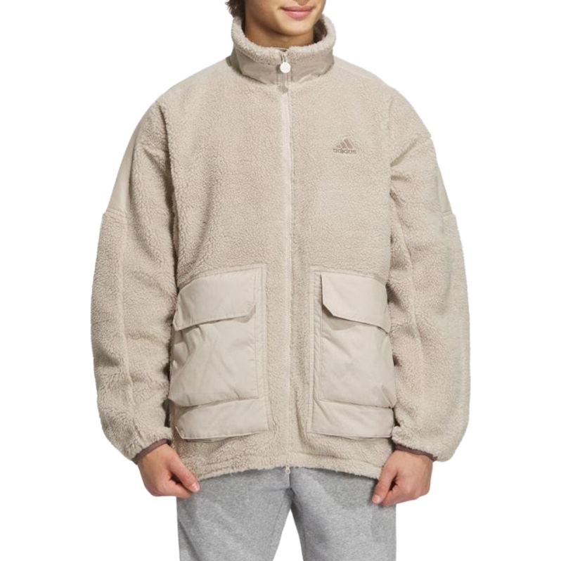 Adidas Turn-Down Collar Letter Print Pocket Long Sleeve Jacket Unisex Outerwear Beige IK7342