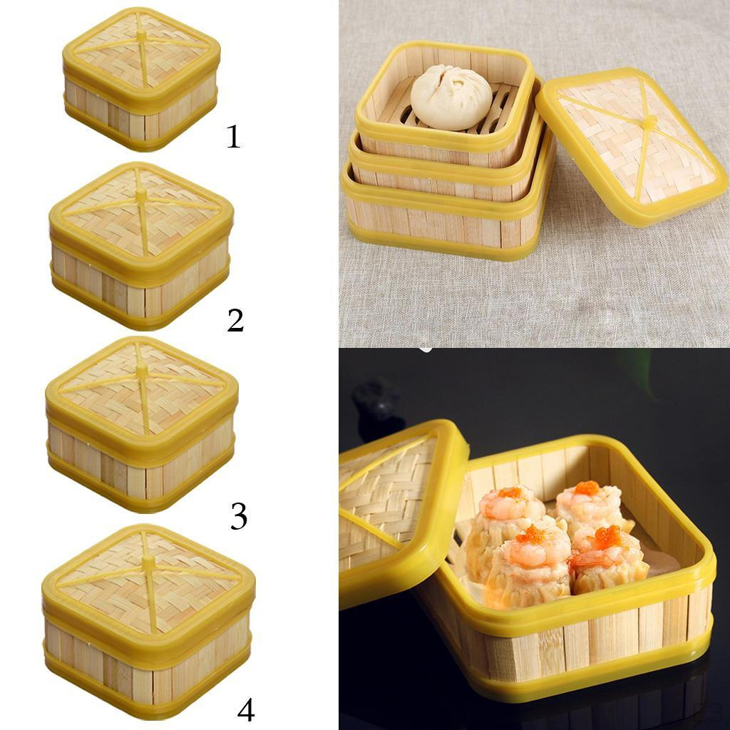 Bamboo Basket Steamer Chinese Sum Rice Cooker Square