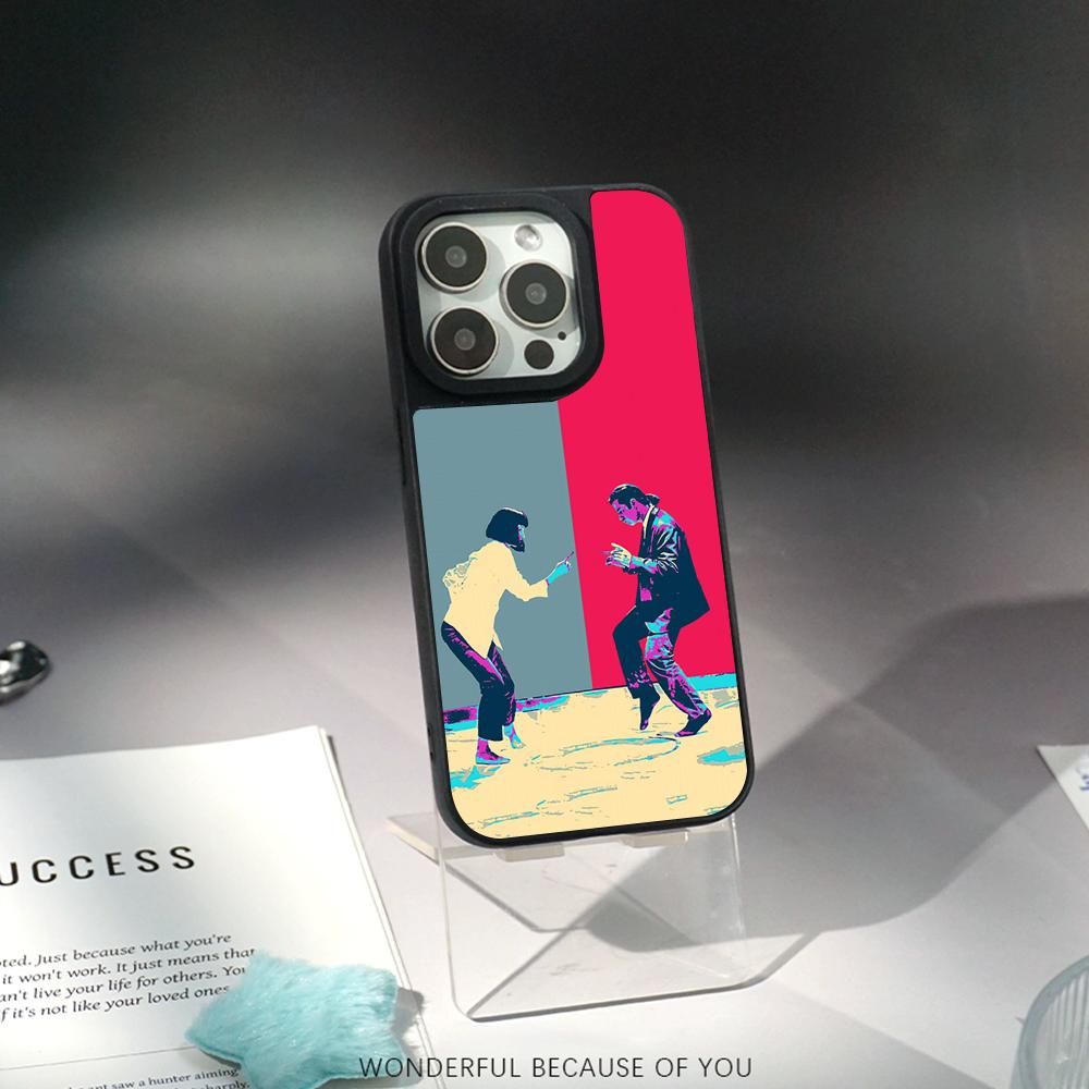 Classic Movies Pulp Fictions Poster Phone Case for iPhone 17 16 E 15 14 13 12 Pro Max Sheepskin Silver-edged Protective Case