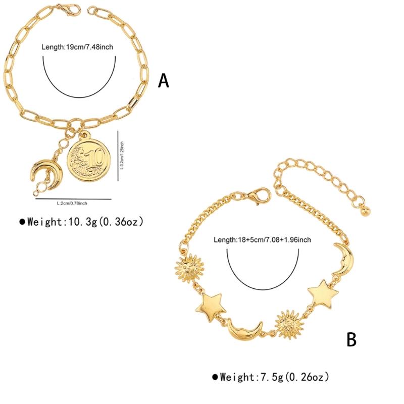 Stylish Celestials Charm Bracelet Featuring Moon Stars Adjustable 14K Gold Chain Wrist Jewelry for Parties Gatherings