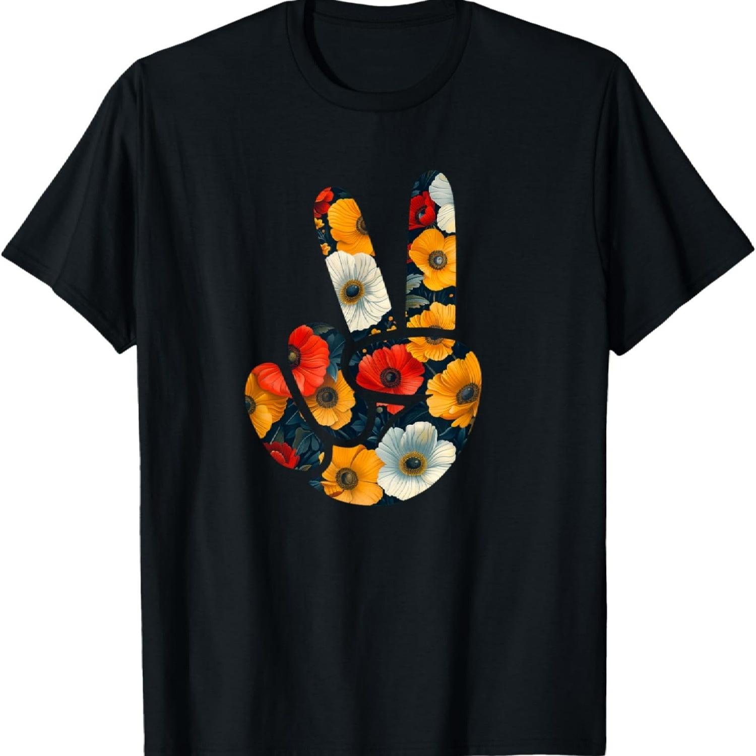 

Elegant Silhouette Wildflowers Floral Peace Sign Hand T-Shirt(47) XXXXXL чорний
