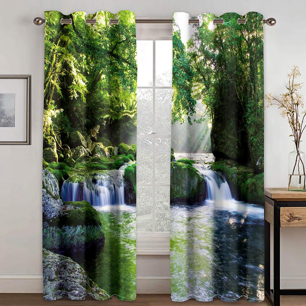 

Горные ручьи водопад природный ландшафт 2 шт. бесплатная доставка тонкие шторы для гостиной спальни оконная драпировка дома W50H60(CM)x2PCS&Grommet Top