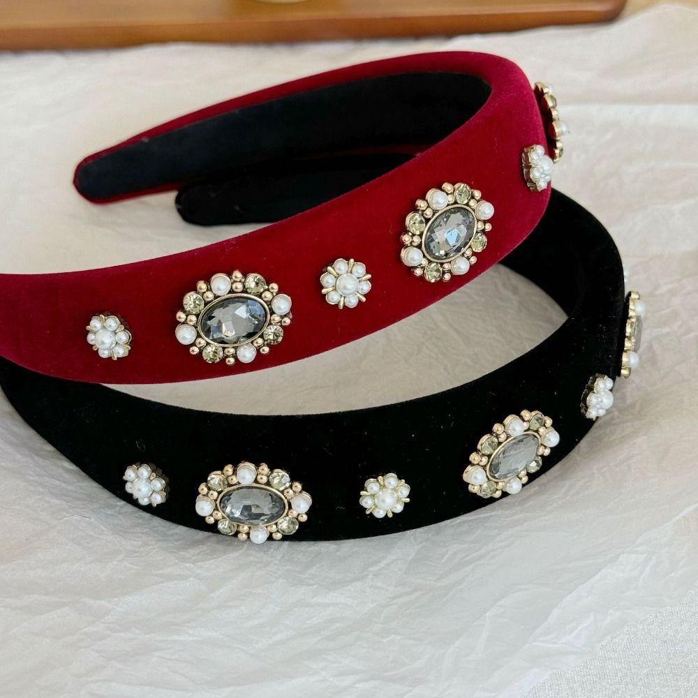 Pearl Diamond Velvet Headband Elegant Design Hair Hoops Advanced Rhinestone Headband  Korean Style