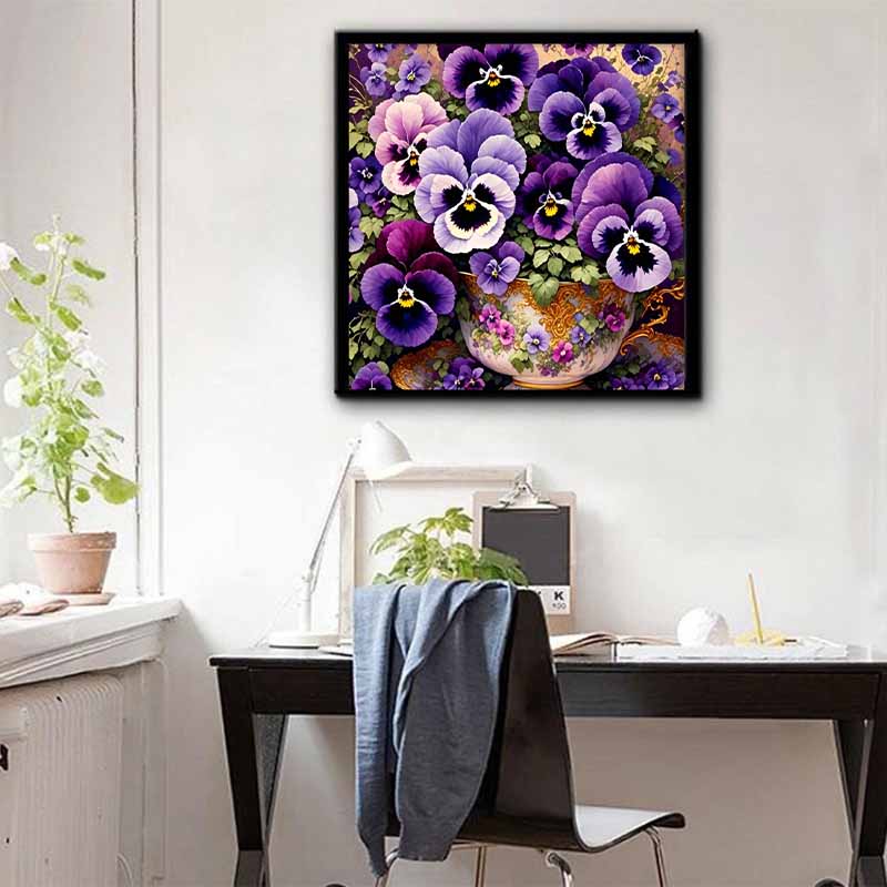 New Arrival 5D DIY Full Circle Diamond Painting "Teacup Purple Flower" Embroidery Cross Stitch Home Decor Gift