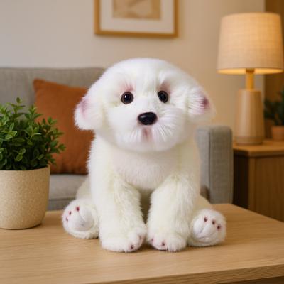 Realistic Plush Maltese Dog, Stuffed Animal Puppy Toy, Soft Plush Pillow, Birthday Gift for Kids and Adults, White