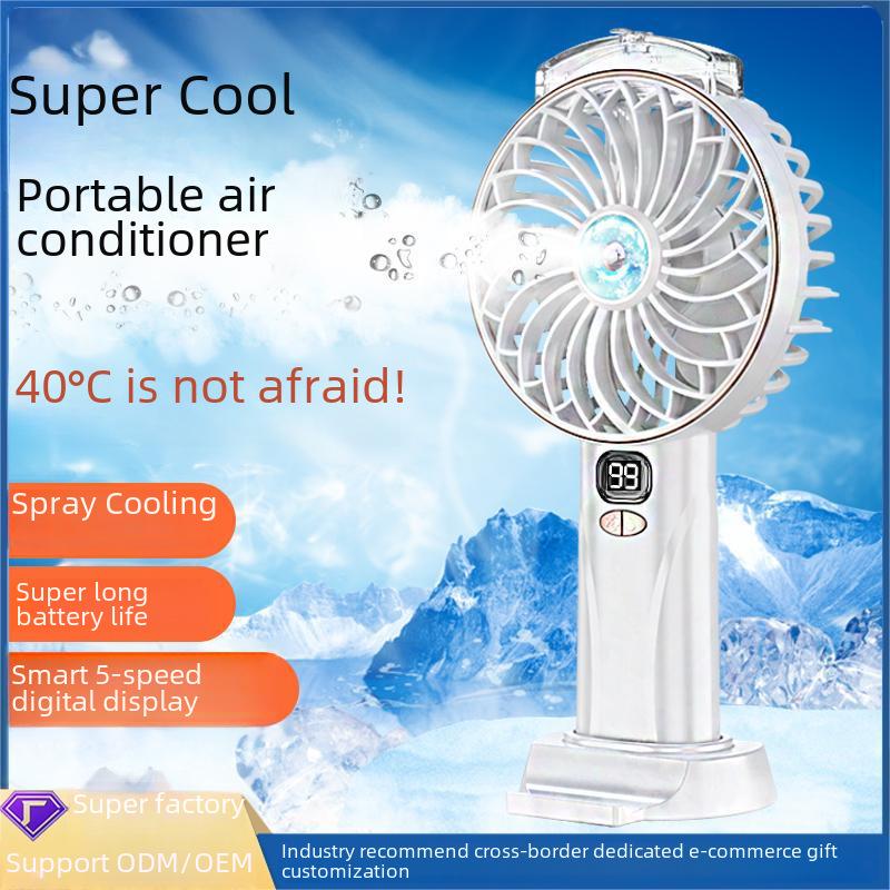 Handheld/Desk Mist Cooling Fan with Digital Display & Silent, Brushless Operation