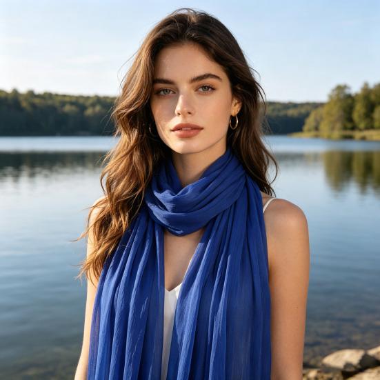 Women Turban Large Size Long Scarf Satin Crepe Fabric Breathable Soft Sheen Headscarf Vacation Photography Sun Protection Shawl
