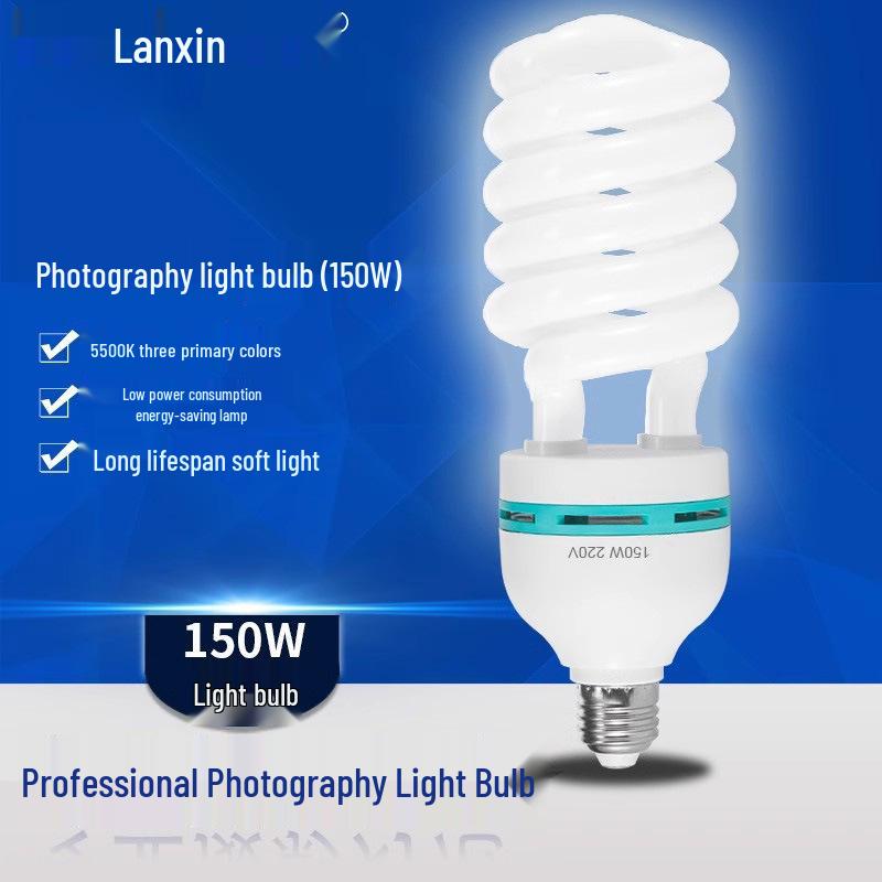 150W Energy-Saving Photography Light Bulb, 5500K White, Professional Three-Color Softbox Fill Light No