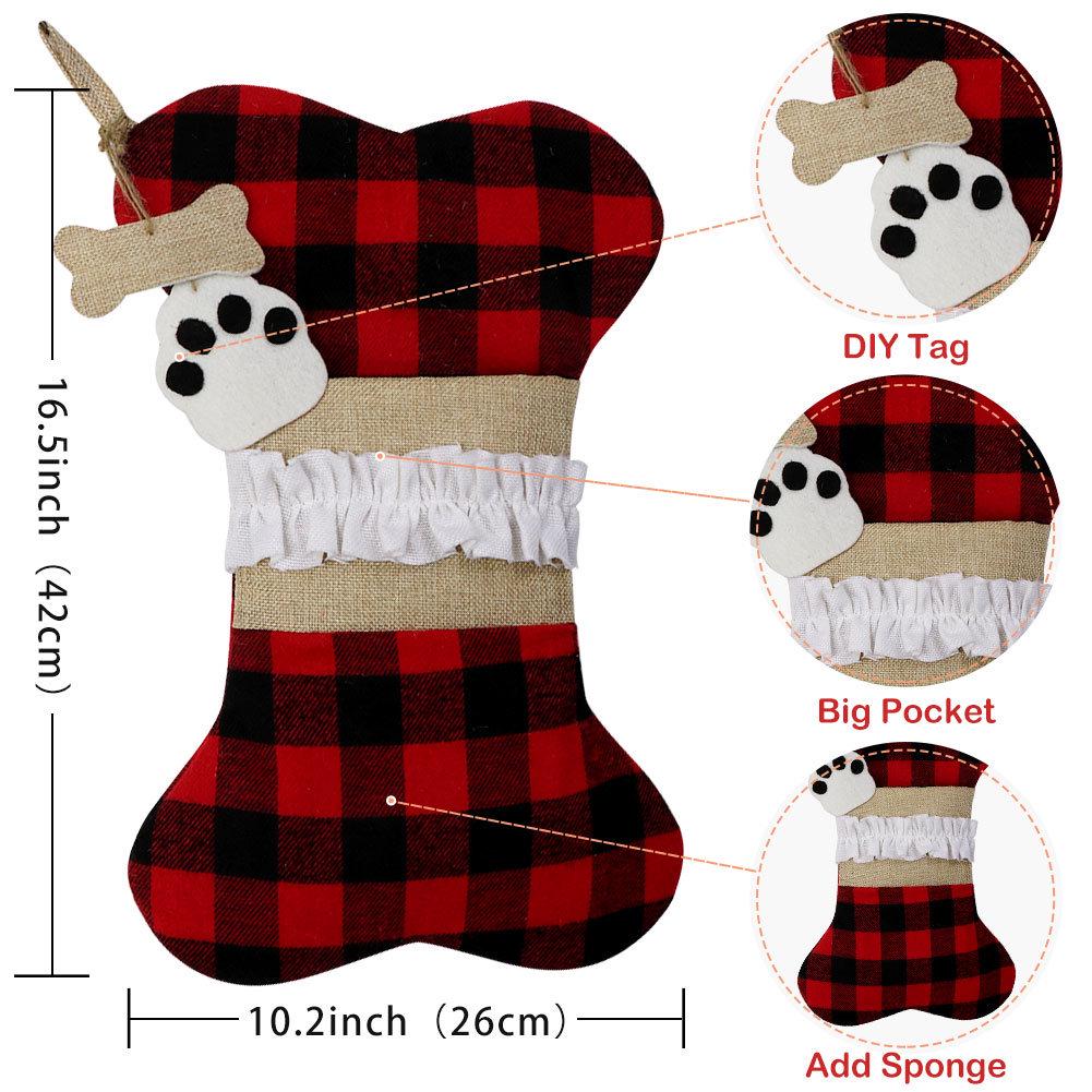 Handmade Dog Paw Plaid Christmas Stocking Gift Bags