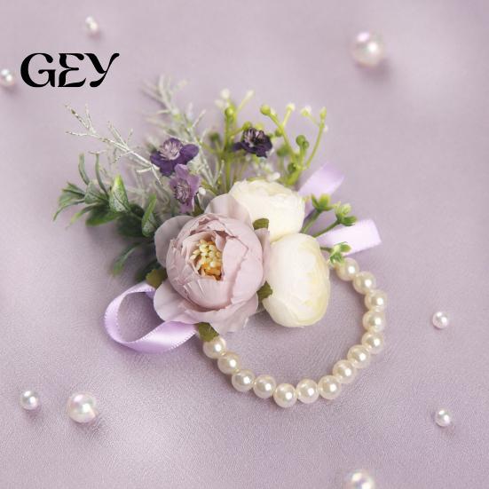 Durable Suit Pin Purple Wedding Boutonniere, Artificial Silk Flower Lapel for High-end Brooch Groom Bride Parents, Romantic Wrist Corsage Bridal Party