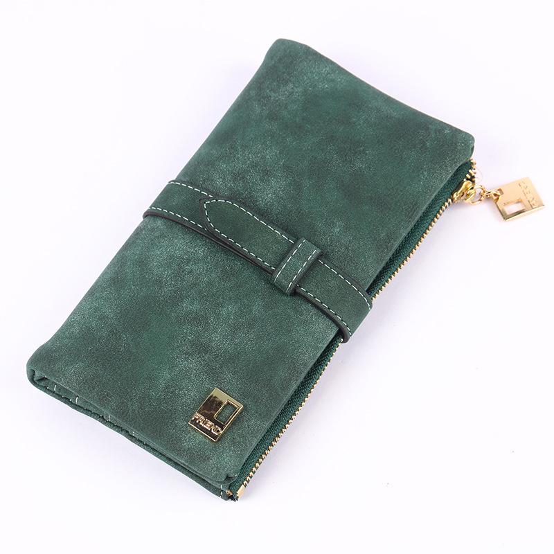 Drawstring Nubuck Leather Zipper Women Wallet Large Capacity Long Designer Female Purse Lady Big Card Holder Phone Money Bag
