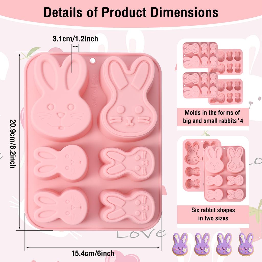 4Pcs Silicone Chocolate Candy Mold Reusable Bunny Shape Baking Mold Heat Resistant Bow Baking Tool for Candy Chocolate Cookies