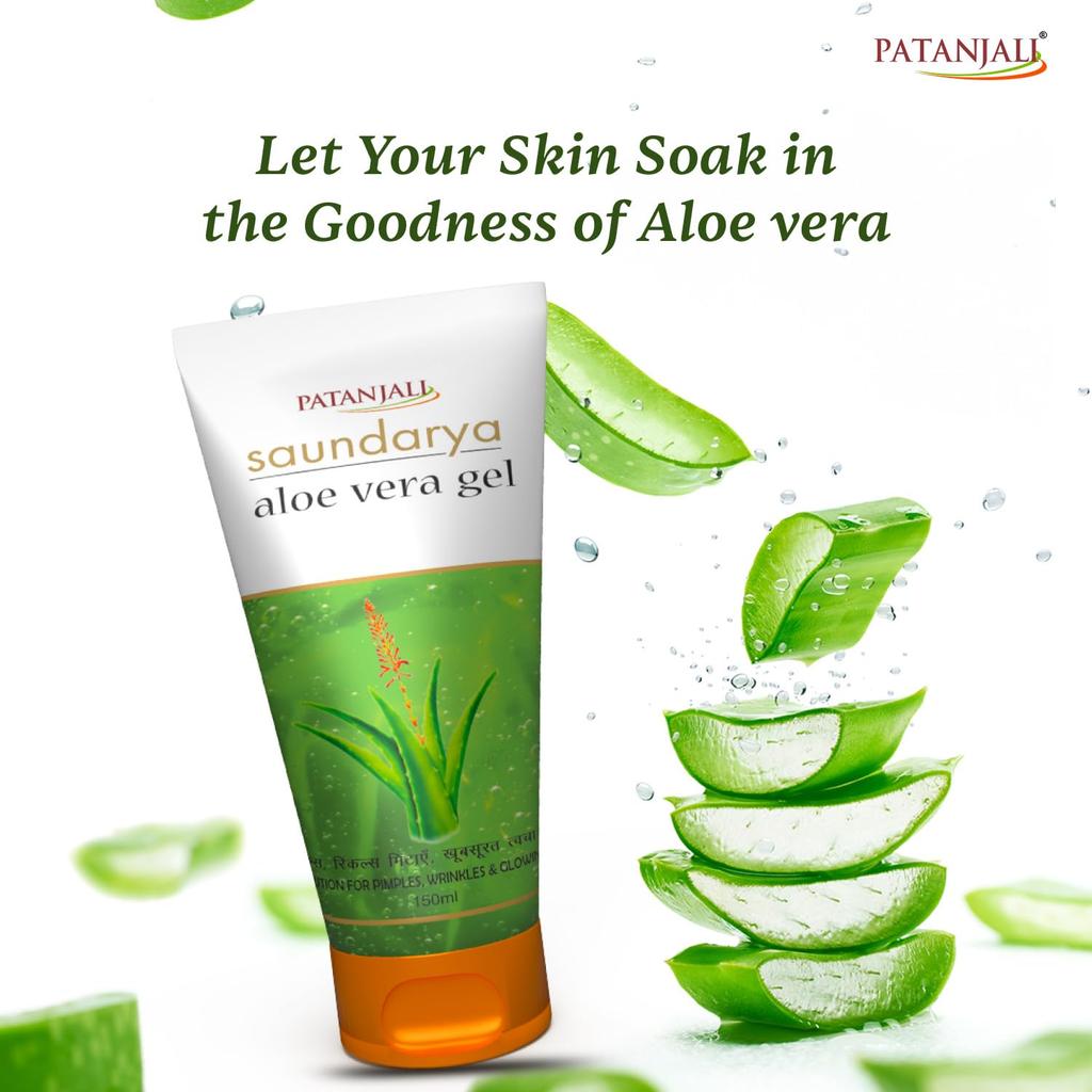 Patanjali Saundarya Aloe Vera Gel 150 ml X Pack Of 3 Deep Hydration Soothing Face Body Moisturizer For All Skin Types