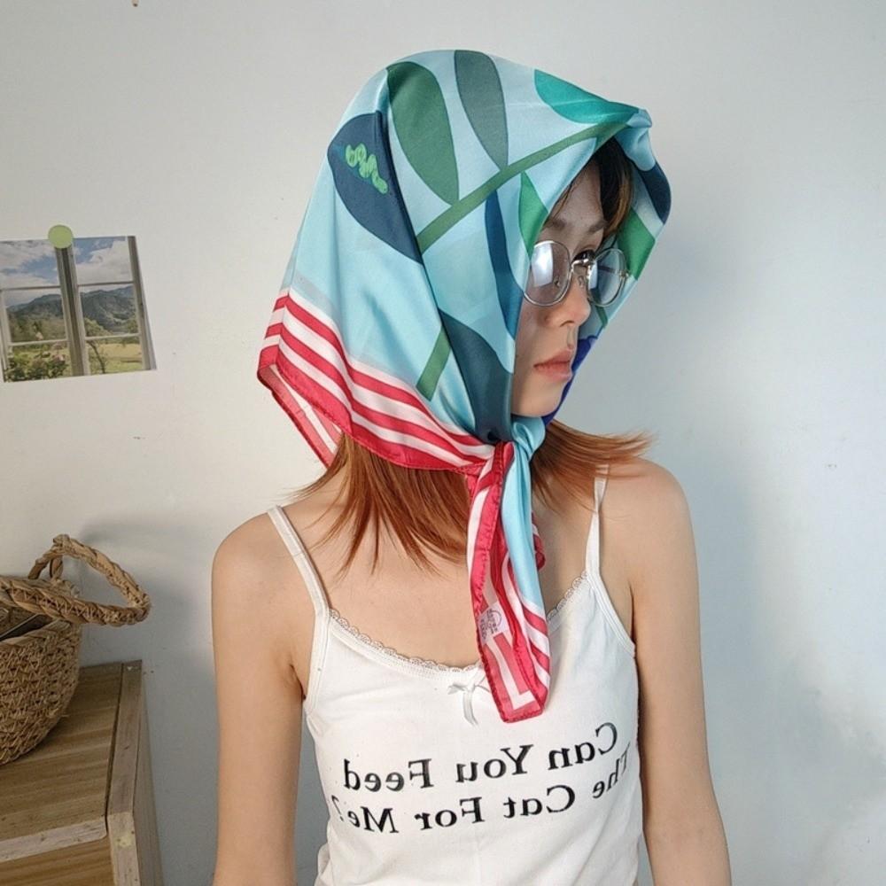 Spotted Dog Silk Satin Turban Breathable Bandana Head Scarf Square Headband  Women's Accessory