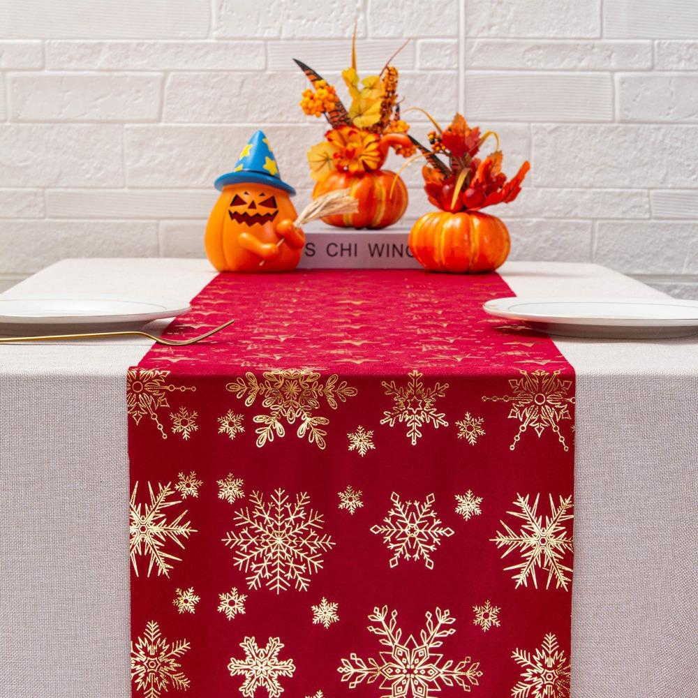 Polyester Christmas Tablecloth Snowflake Printed Table Cover Holiday Style Table Runner  Home Decor
