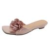 Popular fairy wind non-slip one-word slope heel slippers female summer wear 2025 new versatile French square head cool slippers
