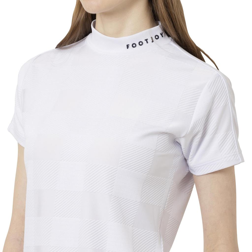 FootJoy Women's White Check Jacquard Short Sleeve Mock Neck Golf Shirt, Size M (FJW-S25-S03, 34808-M)