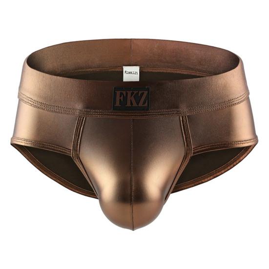 Men Underpants Glossy Faux Leather Low Waist Smooth Anti-septic Reflective Seamless U Convex Elastic Soft Breathable Club Performance Party