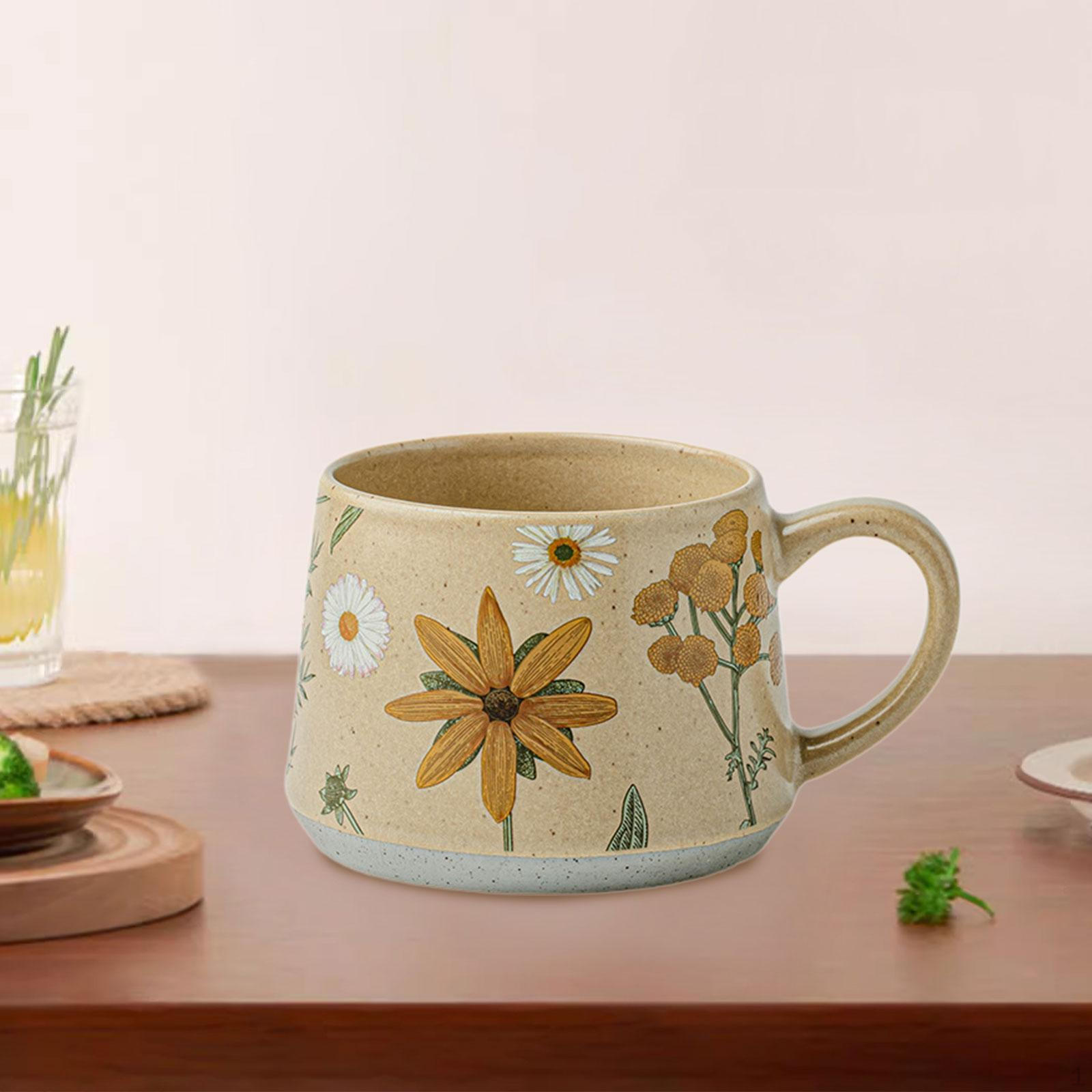 

Керамическая кружка для кофе, чашка для напитков для дома или работы, декоративная, цветочный дизайн с ручкой Style B