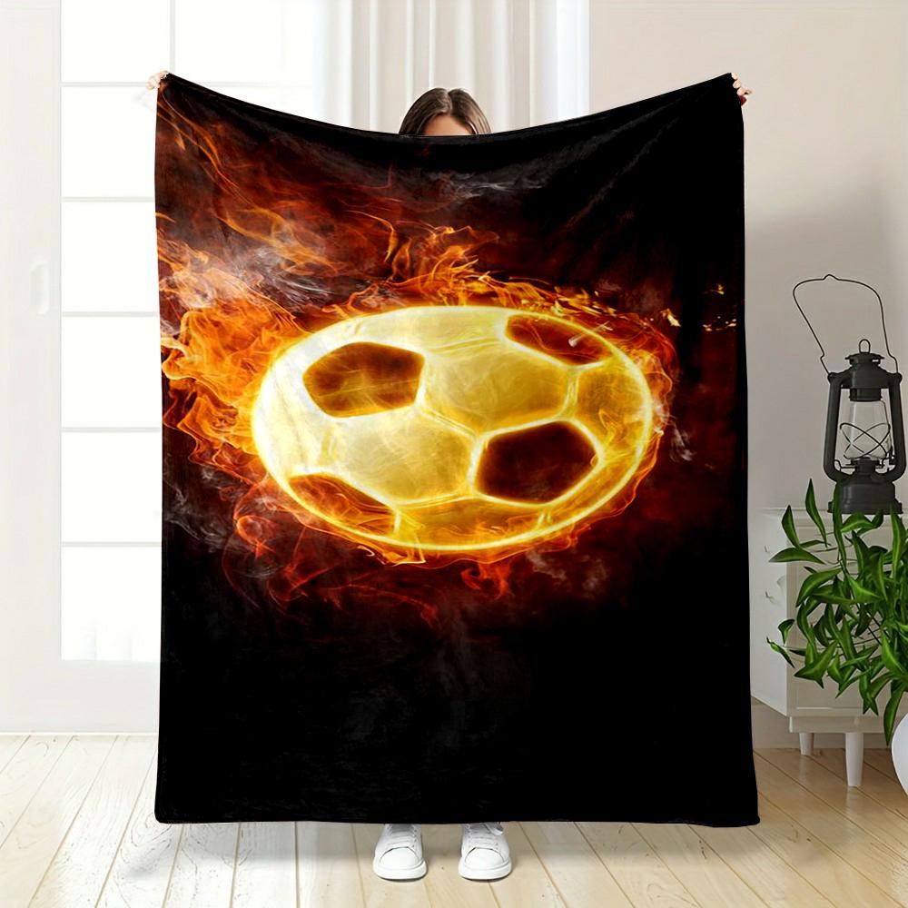 Fiery Soccer Ball Design Blanket Flannel blanket for bedroom, living room, sofa, and nap sofas