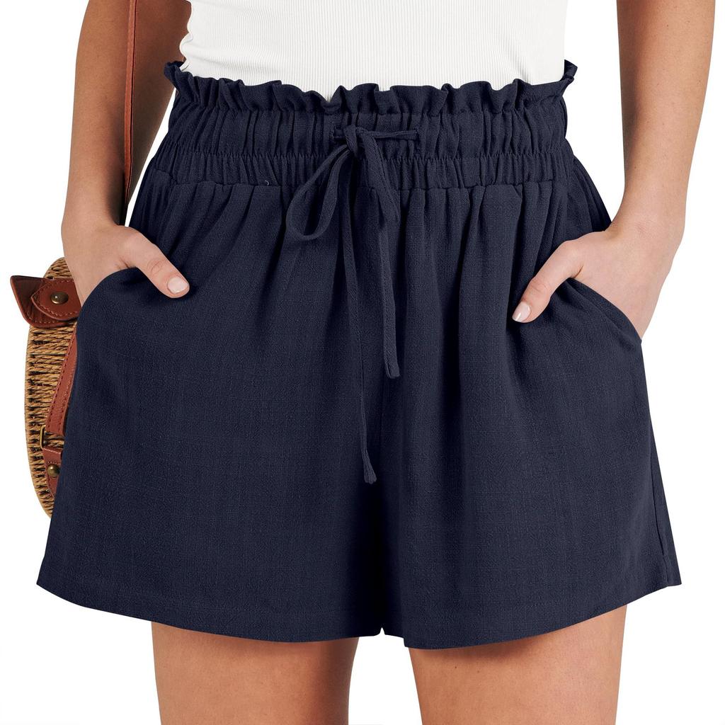 Women's Shorts Breathable Drawstring Elastic Waist Lightweight Solid Color Casual Business Style Fashion Linen Shorts
