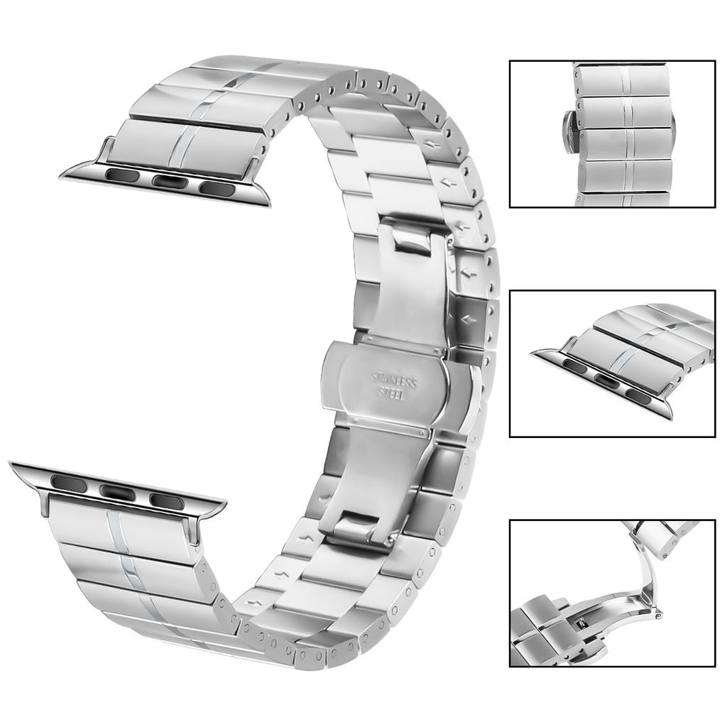 For Apple Watch 10 46mm/Ultra 2/Ultra 49mm/9 8 7 45mm/SE (2023) SE (2022) SE 6 5 4 44mm/3 2 1 42mm Silver Stainless Steel Band