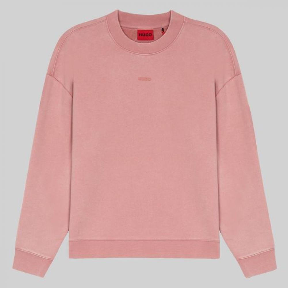 Hugo Relaxed Fit Logo Print Crewneck Sweatshirt Open Pink L