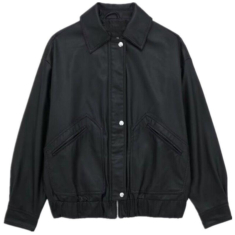 

Fashion Wind 2024 New Fall Women s Clothing Stylish Easiest for Match Imitation Leather Pilot Jacket Outwear 3046264 Black L