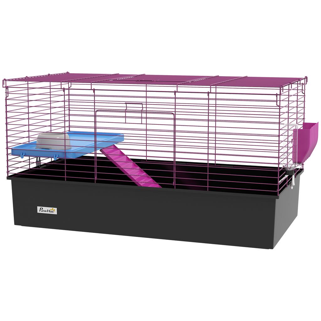 Chinchillas Small Rabbit Guinea Pig Small Animal Cage, Pet Playhouse, with Platform, Ramp, 99 X 52 X 53cm, Black