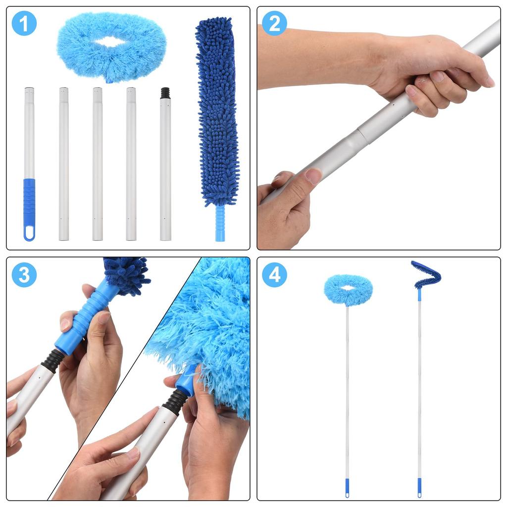 PATIKIL Ceiling Fan Cleaner to Microfiber Duster Telescopic Handle Fan Blade Cleaning Tool for Furniture Grey Duster, 12.9" 59", Blinds,