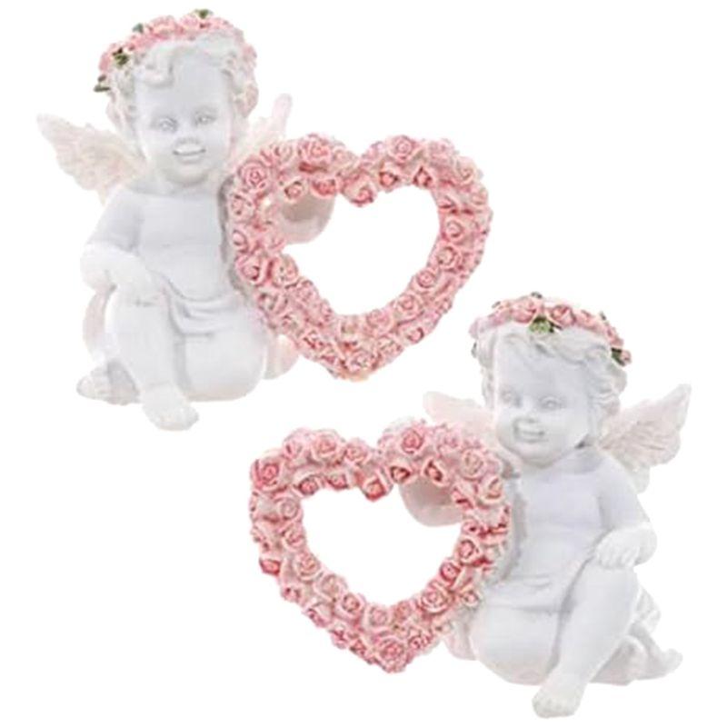 

AEE2-Resin Ornaments Angel Resin Statue With Love Heart Shaped Wreath Figurine Sculpture For Valentines Day 2Pcs