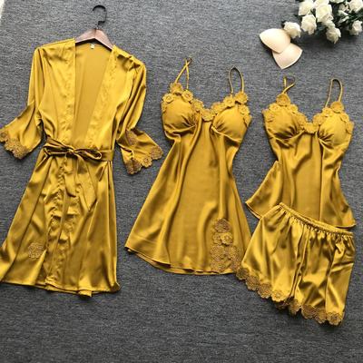 Estate nuovo set da 4 pezzi pigiama da donna macchia indumenti da notte sexy in pizzo di alta qualità con pigiama sul petto