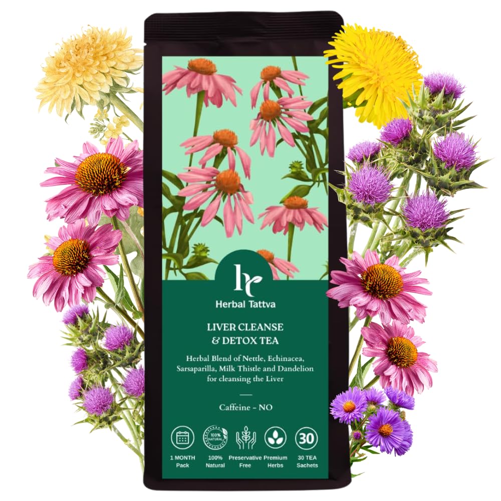 Herbal Tattva Liver Detox and Cleansing Tea, 1-Month Supply (30 Sachets), Preservative-Free, Natural - Plant Based Herbal Tea, Enhances Live