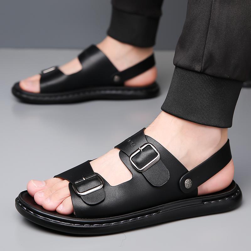 2025 Brand New Men's Classic Black Breathable Anti Slip Sandals, Summer Fashion, Men's Comfortable and Casual Two on Beach Shoes