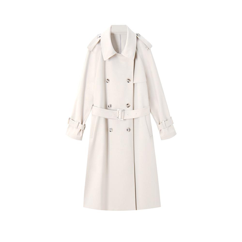 

Spring simple casual wind Tencel cotton wool loose medium and long trench coat women S білий