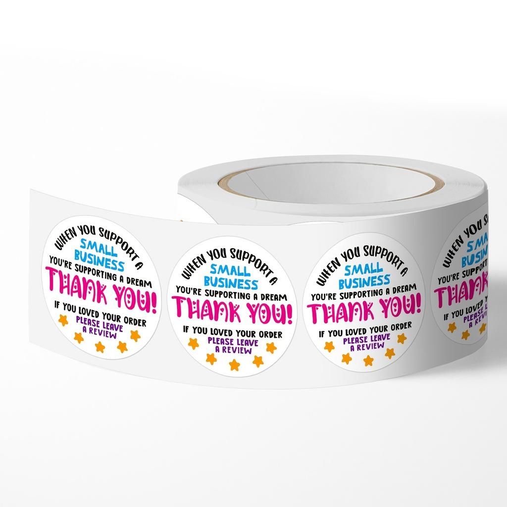 500 Stickers/Roll Thank You Self-Adhesive Labels Round Colorful Appreciation Tags Recommended for Handmade Baking Beverage Business Owners Gift Cards