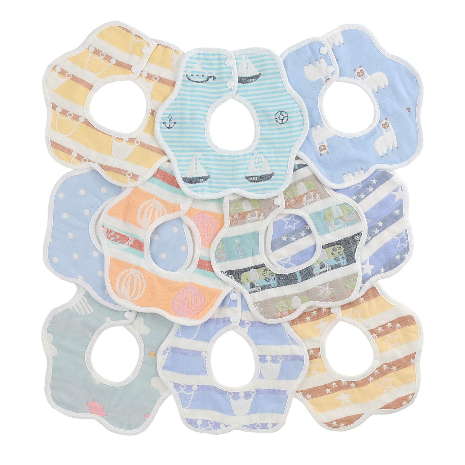 

BMC Set of Soft Cotton Degree Rotation bib. 10-Piece 100% Bibs, 6-Layer Gauze, Flower-Shaped, 360° (Blue) синий