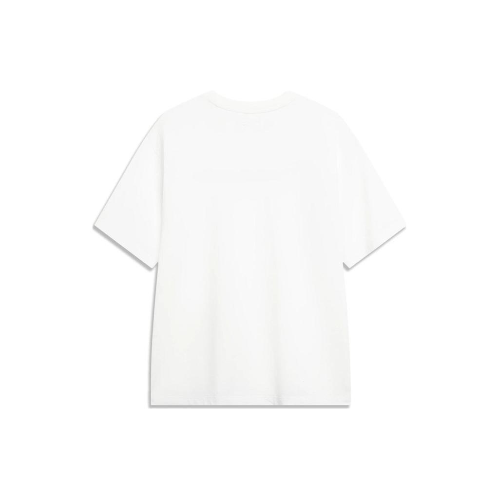 Li-Ning Comfort Soft Logo Print Ribbed Crew Neck Loose Short Sleeve T-Shirt Unisex Tops Milk-White AHST723-7