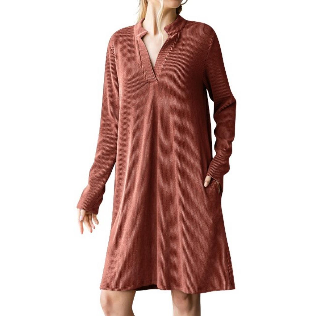 Fall Winter Women's V Neck Long Sleeve Loose Dress Casual Daily Dress For European American Crossborder Outfit