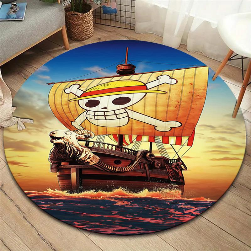 One Piece Jolly Roger Logo Round Area Rug Carpet Rug For Living Room Bedroom Sofa Playroom Decor Nonslip Floor Mat