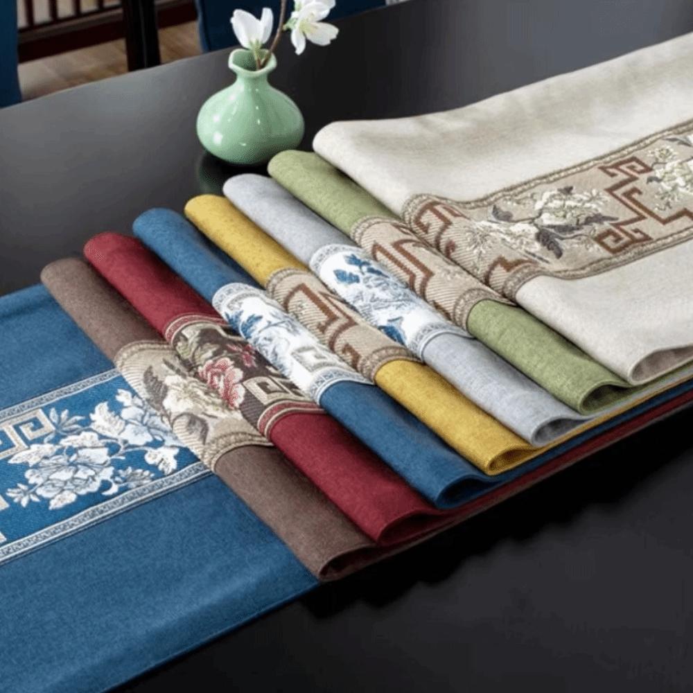 Chinese Style Floral Table Runner Washable Tea Table Cloth Embroidery Bed Flag  Hotel Decoration
