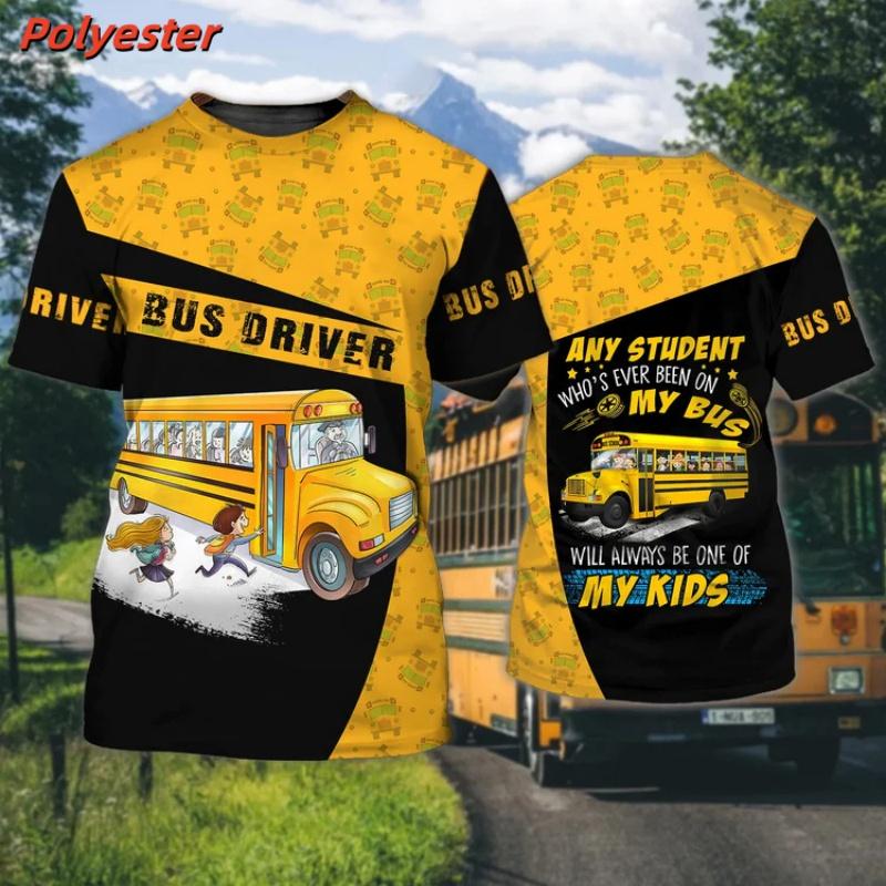 3D Printed Bus Driver Uniform T-Shirt For Men School Bus Pattern Tees Summer Casual Loose Round Neck Tops Short Sleeve T Shirts