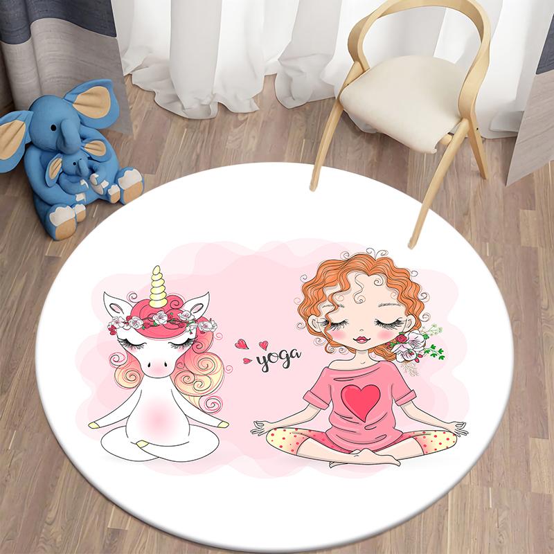 Cartoon Ballet Girl Round Carpet for Living Room Area Rug Kids Carpet Bedroom Floor Mat for Children Soft tapis Children Carpet
