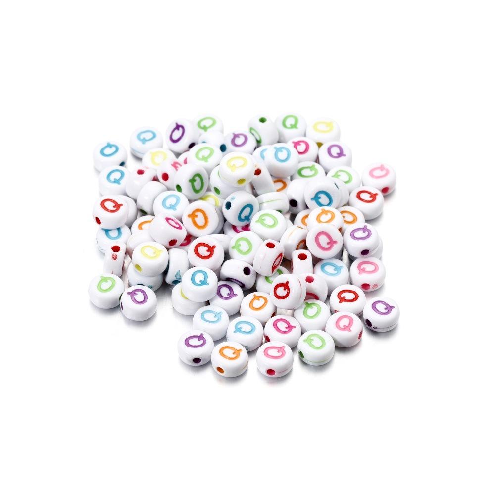 Color Letter Beads On White Background Acrylic English Letter Beads Plastic Round Bracelet Beads 26 Single Letter D